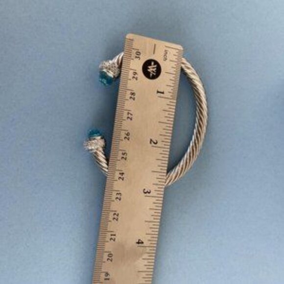 David Yurman Bracelet 7mm Sterling Silver Prasiolite Diamond Cable Classic Cuff - Picture 7 of 7